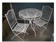 White Metal Patio table   2 matching chairs. White....